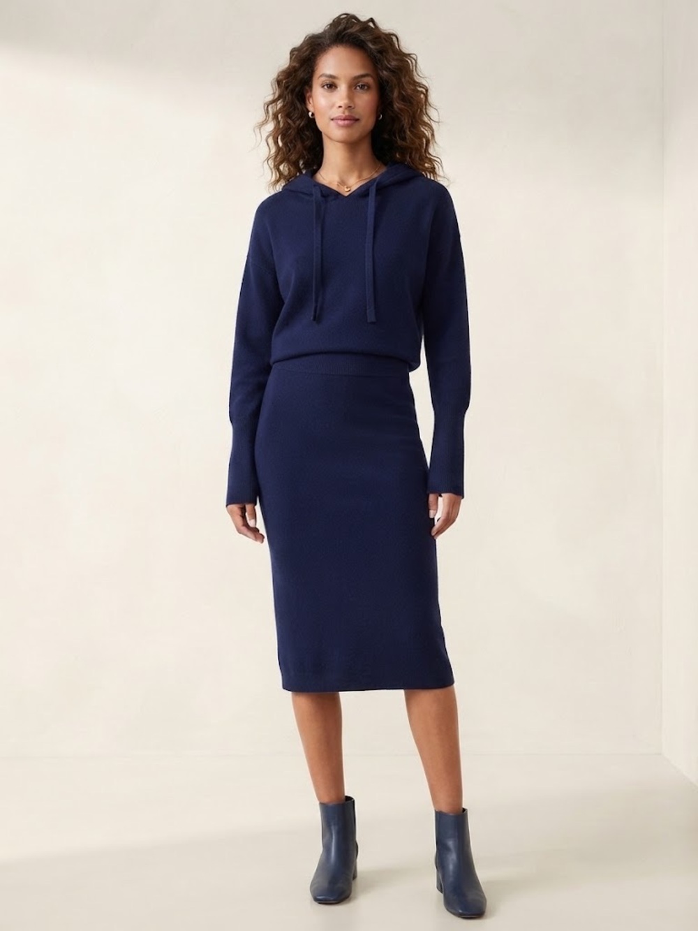a new day Navy Knit Sweater Hoodie and Matching Pencil Skirt - Women
